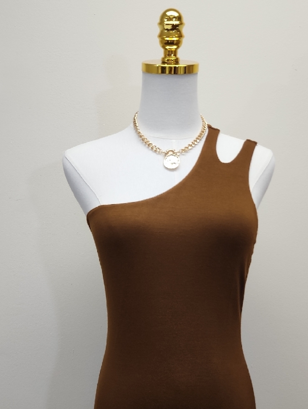 Boskemper One Shoulder Brown Bodycon Dress Stretch Minimal Size Medium — image 2 of 8
